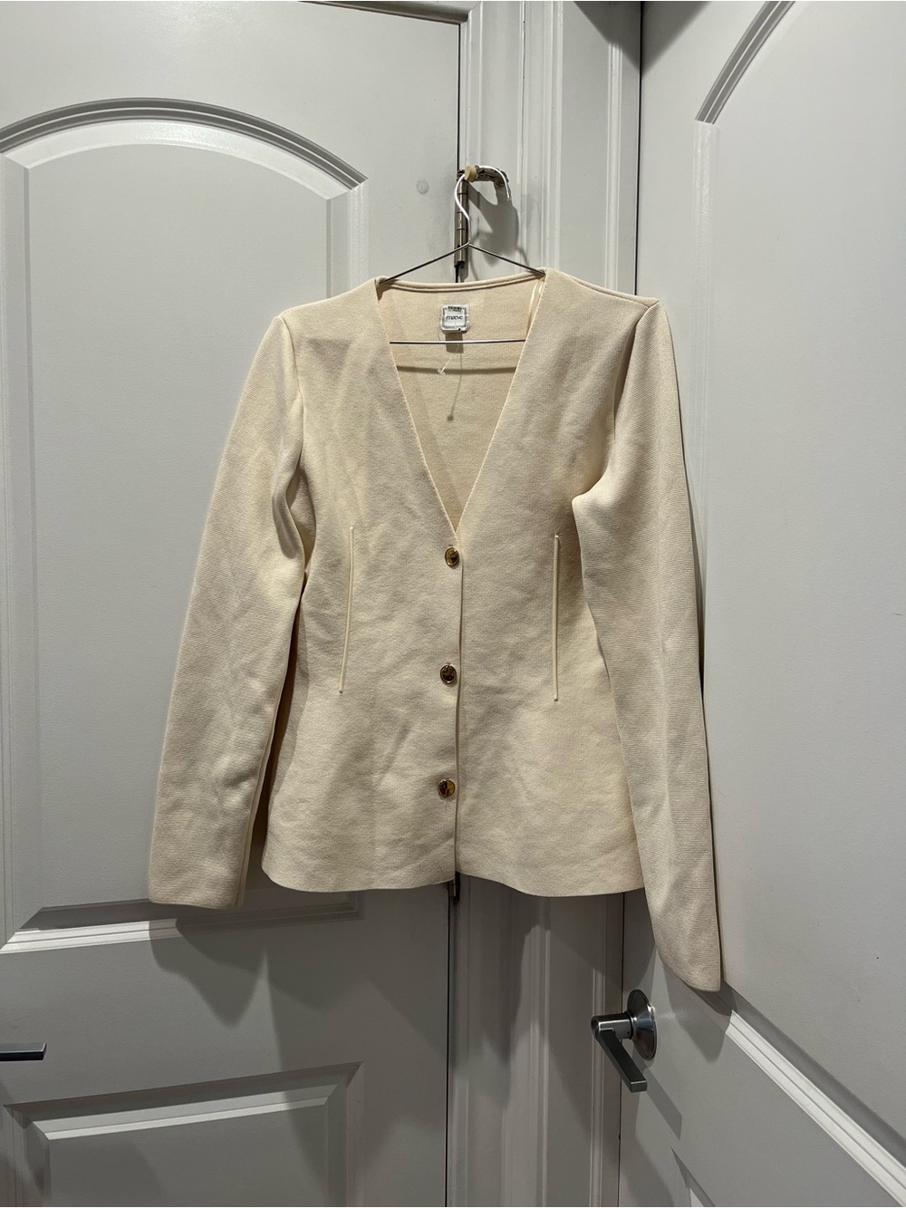 Maeve Cream V-Neck Button-Front Tailored Blazer